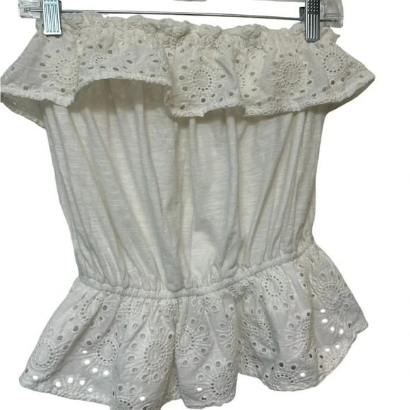 ANTHROPOLOGIE PORRIDGE STRAPLESS Ruffle KNIT TUBE TOP WHITE - Picture 2 of 6